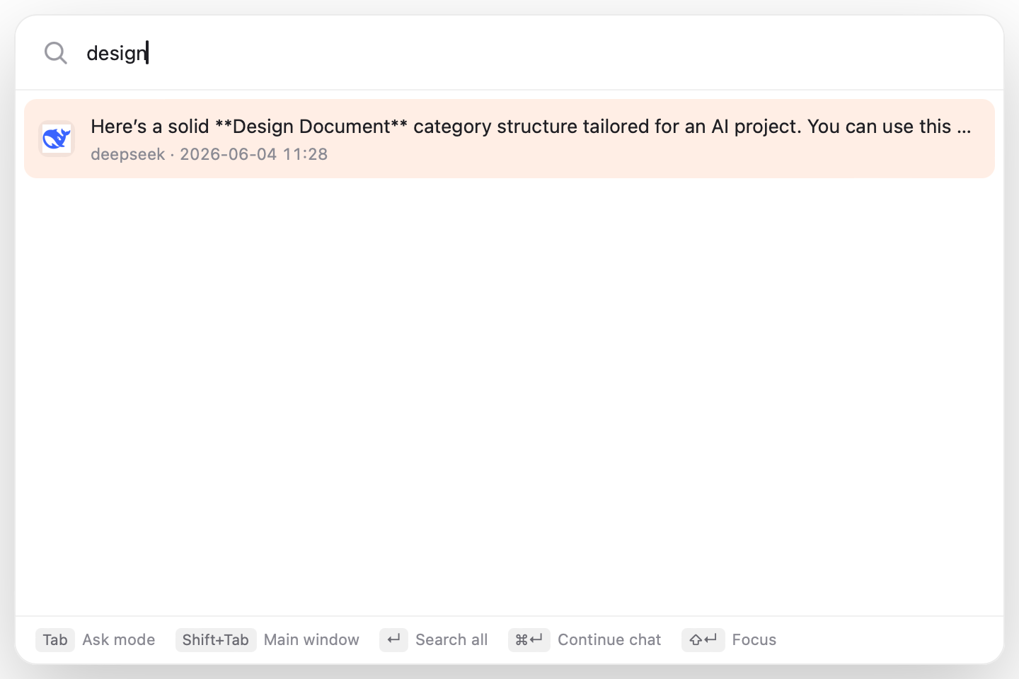 Quick access search mode
